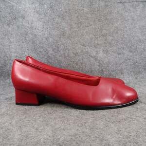 Fanfares Shoes Womens 11 Pumps Red Square Toe Slip On Vintage Block Heel Retro